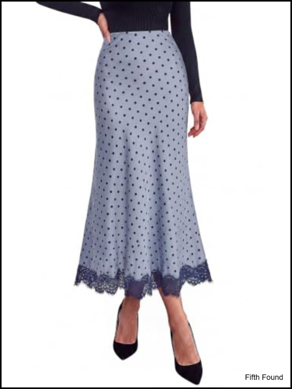 Satin A-Line Midi Skirt High Waisted Lace Trim Raw Edge Hem